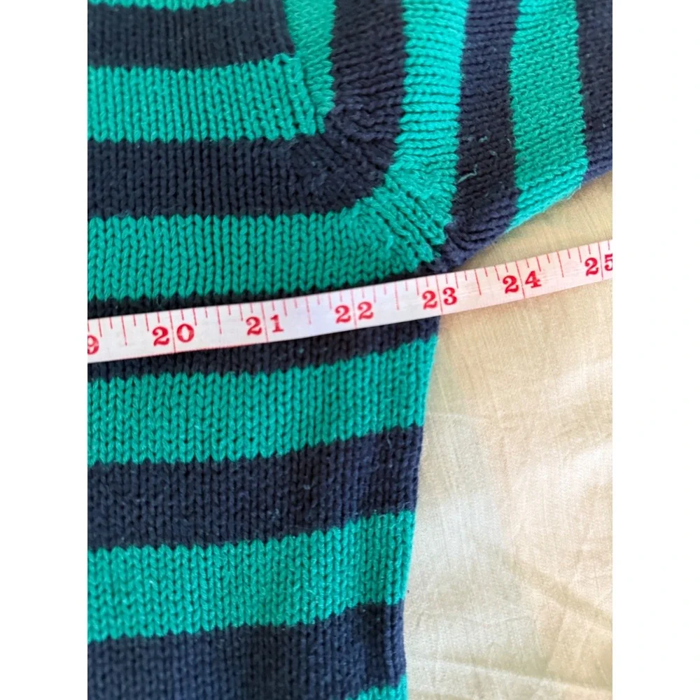 Vintage Lord & Taylor Men's XL‎ Striped Cotton Sweater Teal Navy 90s Crewneck